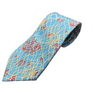 J. McLaughlin Mens Blue Red Silk Underwater Sea Coral Starfish Neck Tie